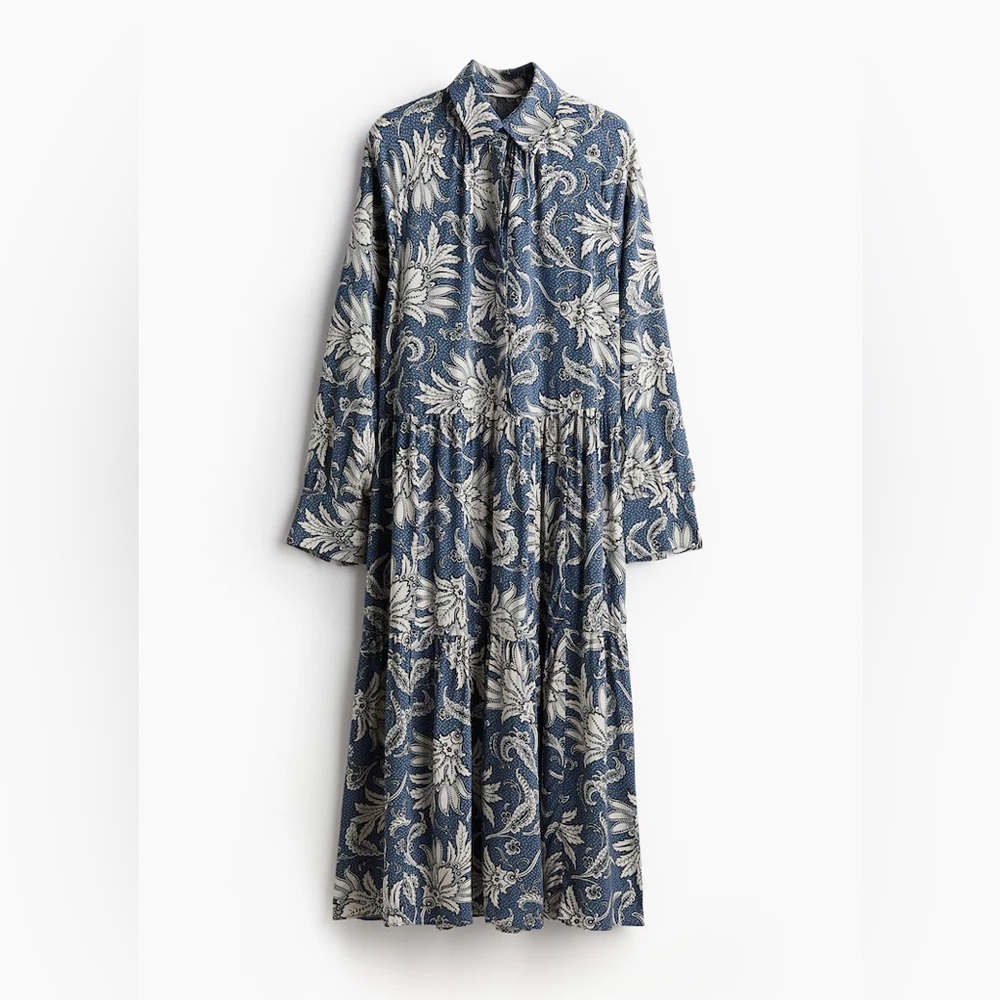 H&M Midi Shirt Dress in Paisley Blue Print Sz S NWT - Picture 5 of 8